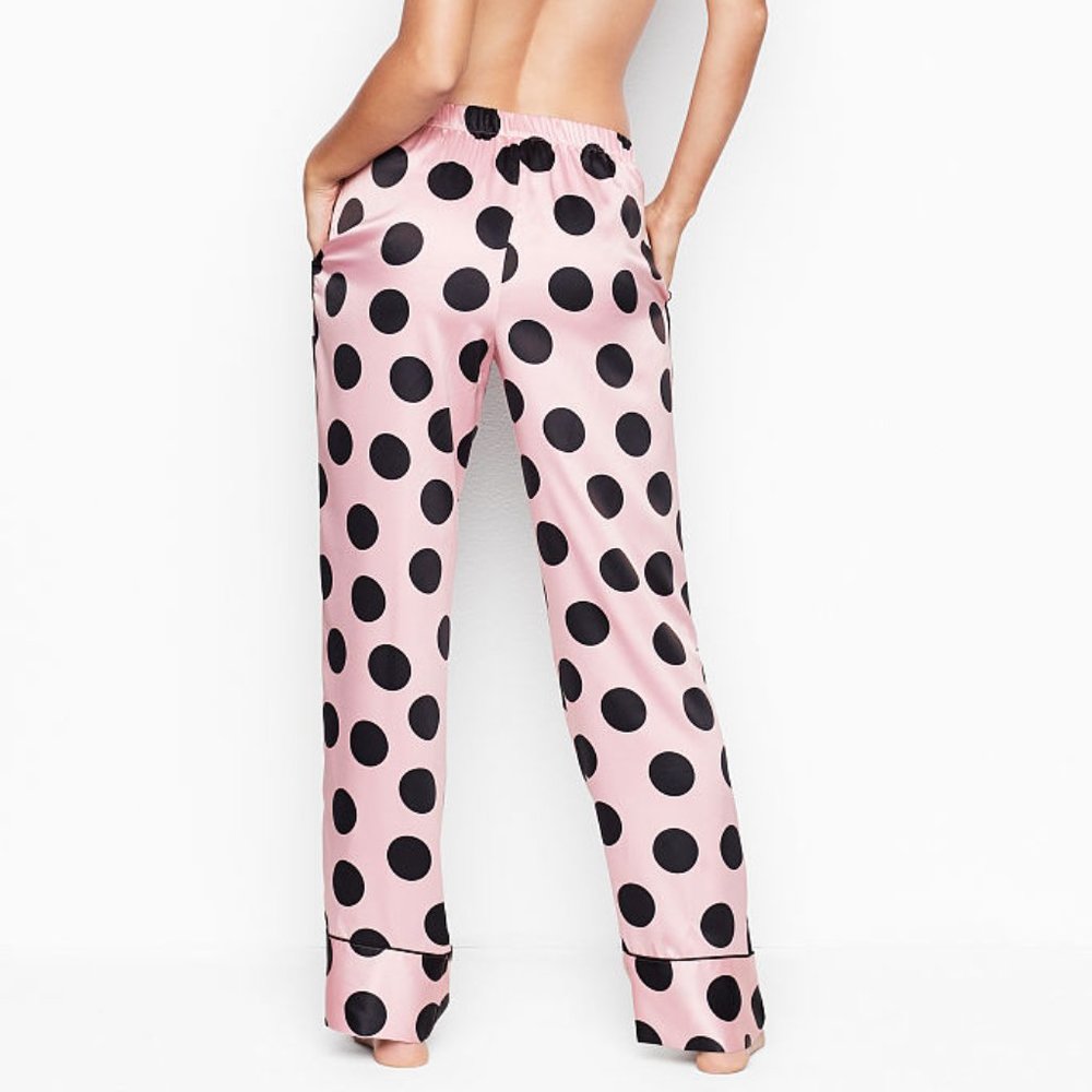 NWT L VS Satin PJ Pant Pink Polka Dot - Picture 7 of 15